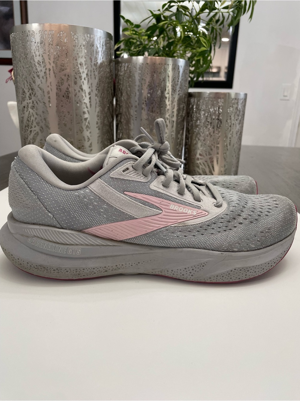 Brooks Women's Gray and Pink Adrenaline GTS Running Shoes